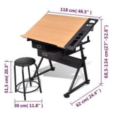 Vidaxl Stôl na kreslenie Draftsmen so sklopnou doskou a stoličkou
