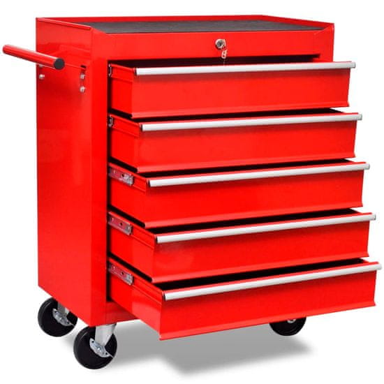 Vidaxl Červený dielenský vozík na náradie s 5 zásuvkami