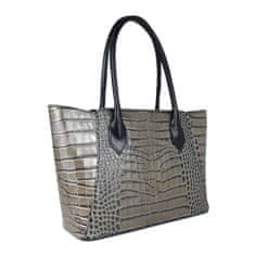 VegaLM Elegantná kabelka z pravej hovädzej kože s dezénom krokodíla v šedej farbe
