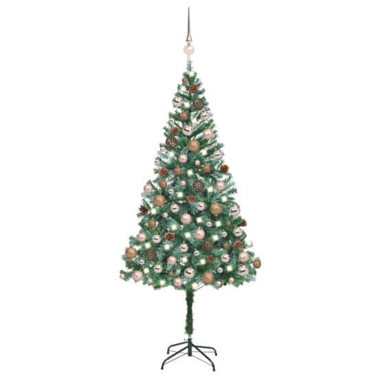 Vidaxl Osvetlený umelý vianočný stromček s guľami a šiškami 180 cm