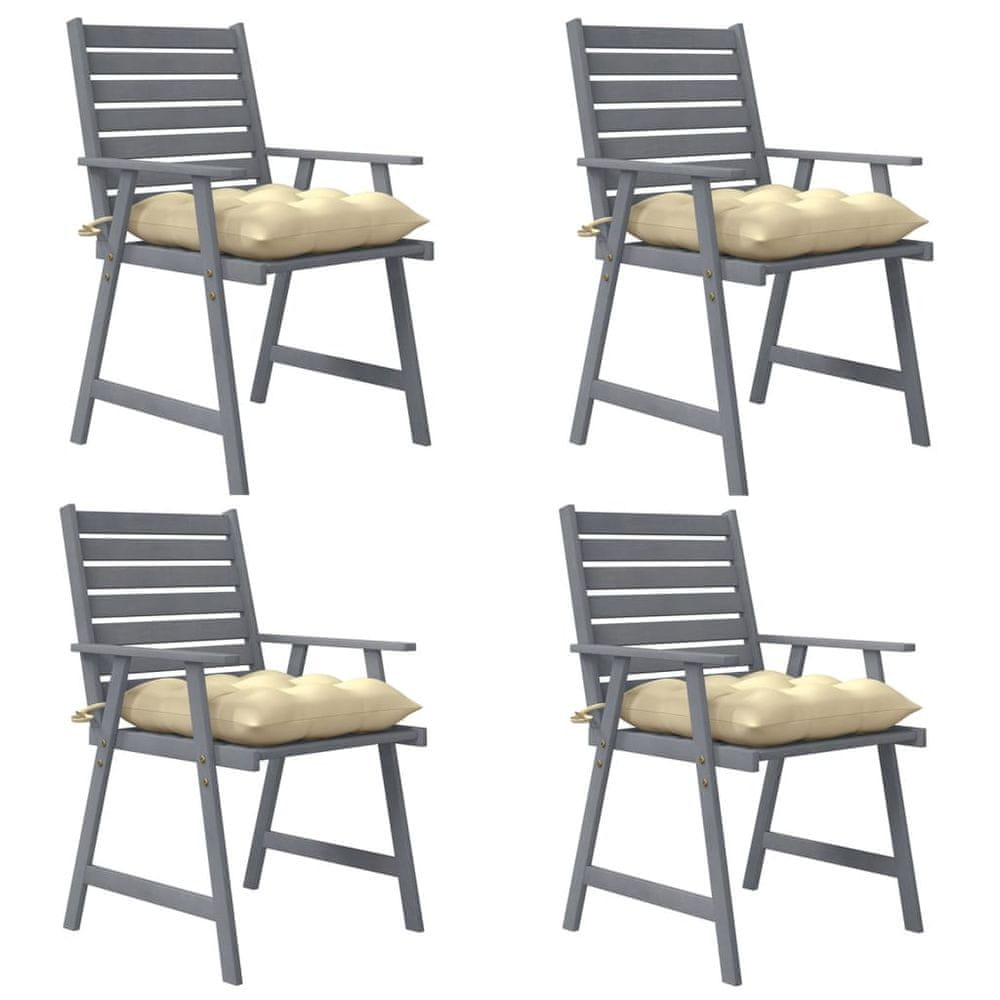 Vidaxl Záhradné jedálenské stoličky s vankúšmi 4 ks akáciový masív