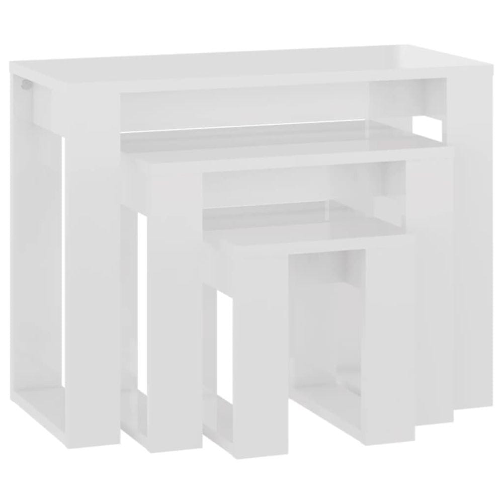 Vidaxl Zasúvacie stolíky 3 ks, lesklé biele, kompozitné drevo