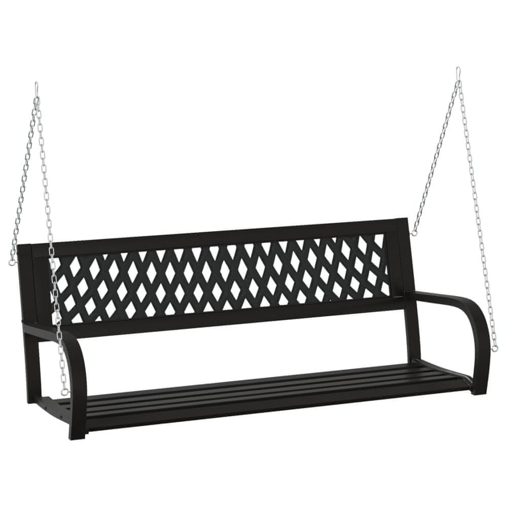 Vidaxl Záhradná hojdacia lavička 125 cm oceľ a plast čierna
