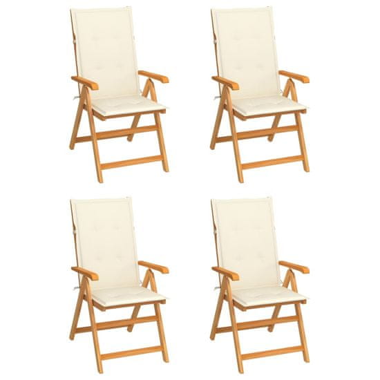 Vidaxl Záhradné stoličky 4 ks, krémové podložky, tíkový masív