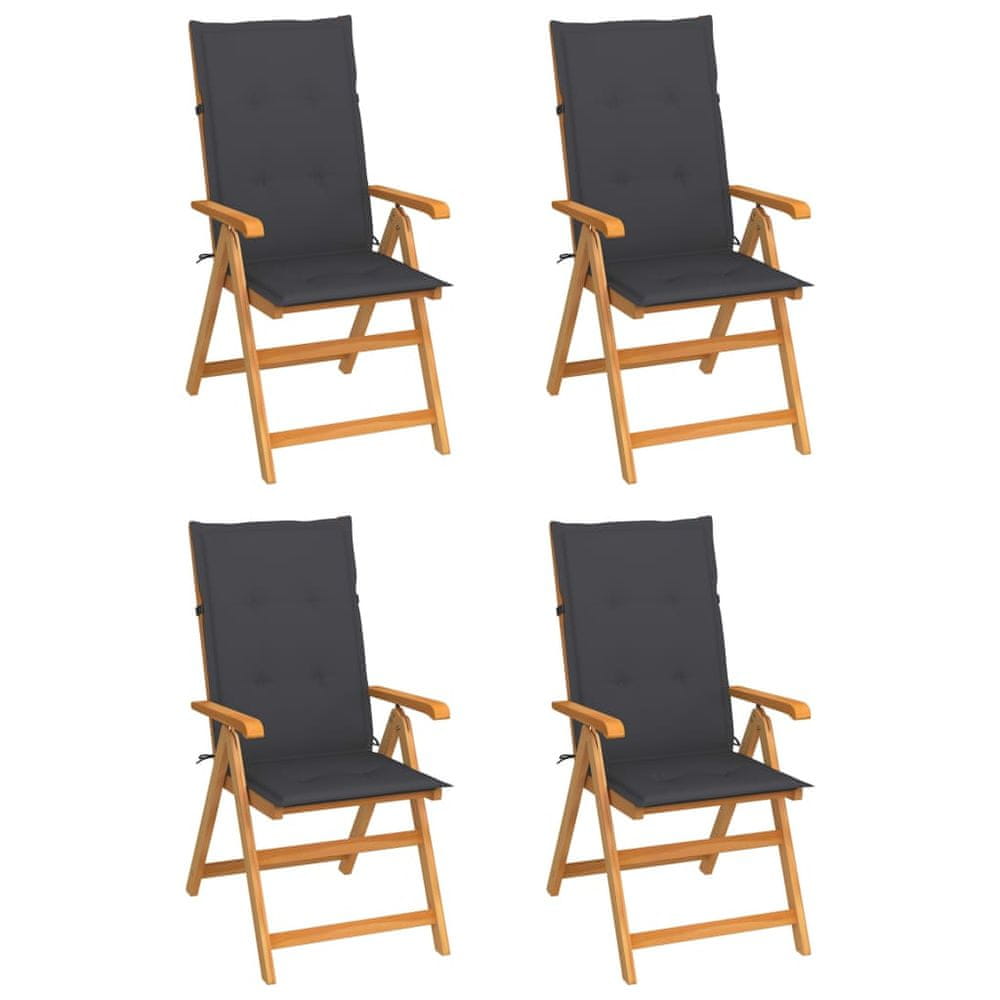 Vidaxl Záhradné stoličky 4 ks s antracitovými podložkami teakový masív