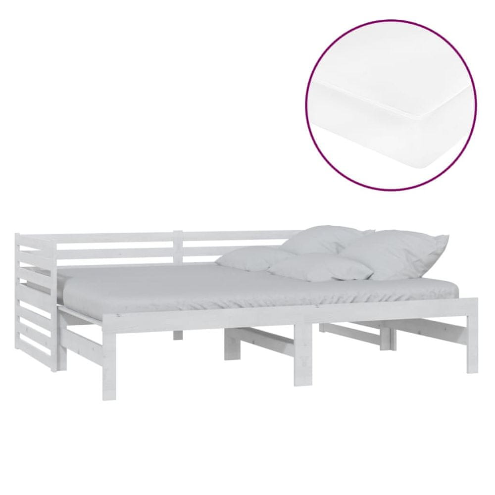 Vidaxl Rozkladacia denná posteľ 2x(90x200) cm, biela, borovicový masív