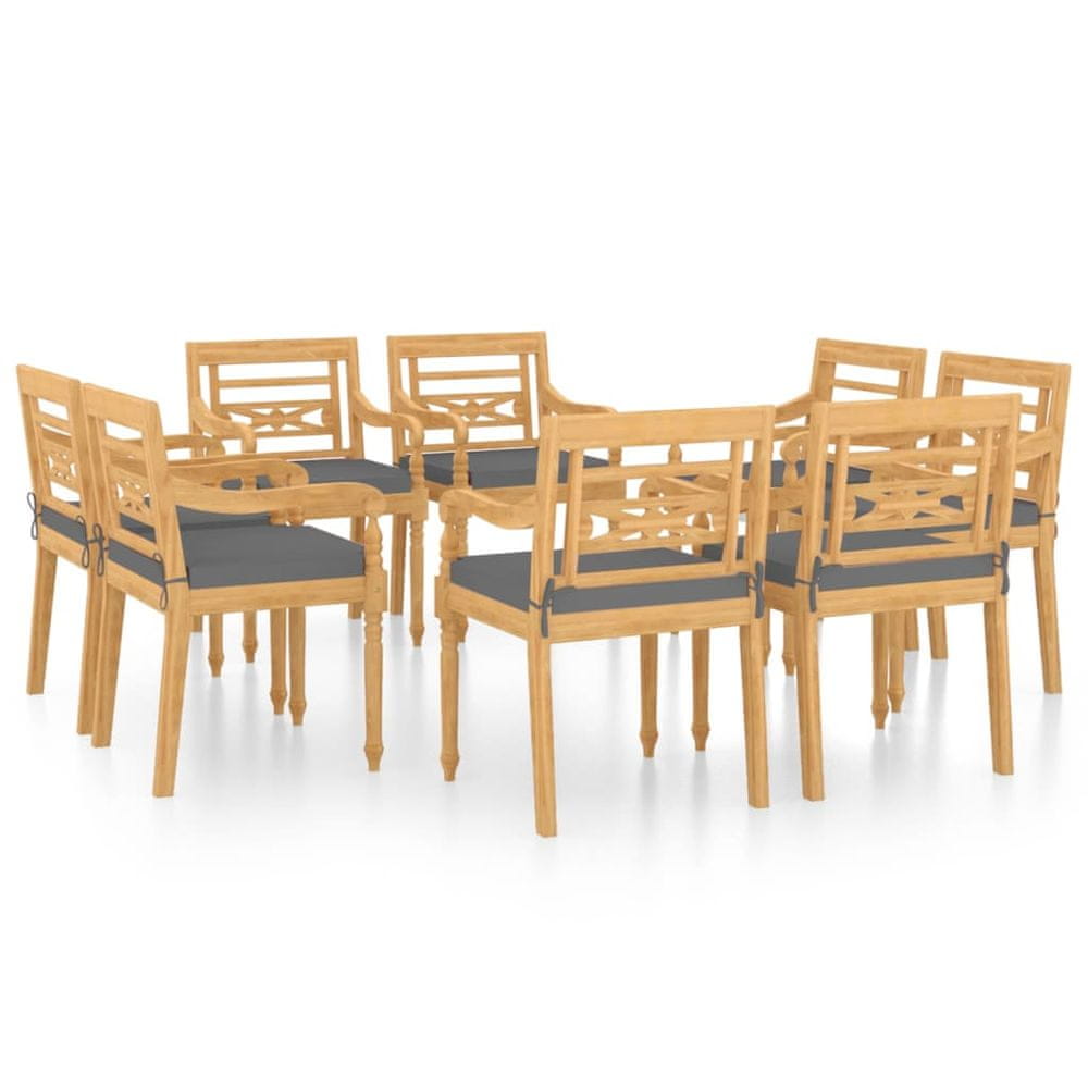 Vidaxl Batavia stoličky so sedákmi 8 ks masívne teakové drevo