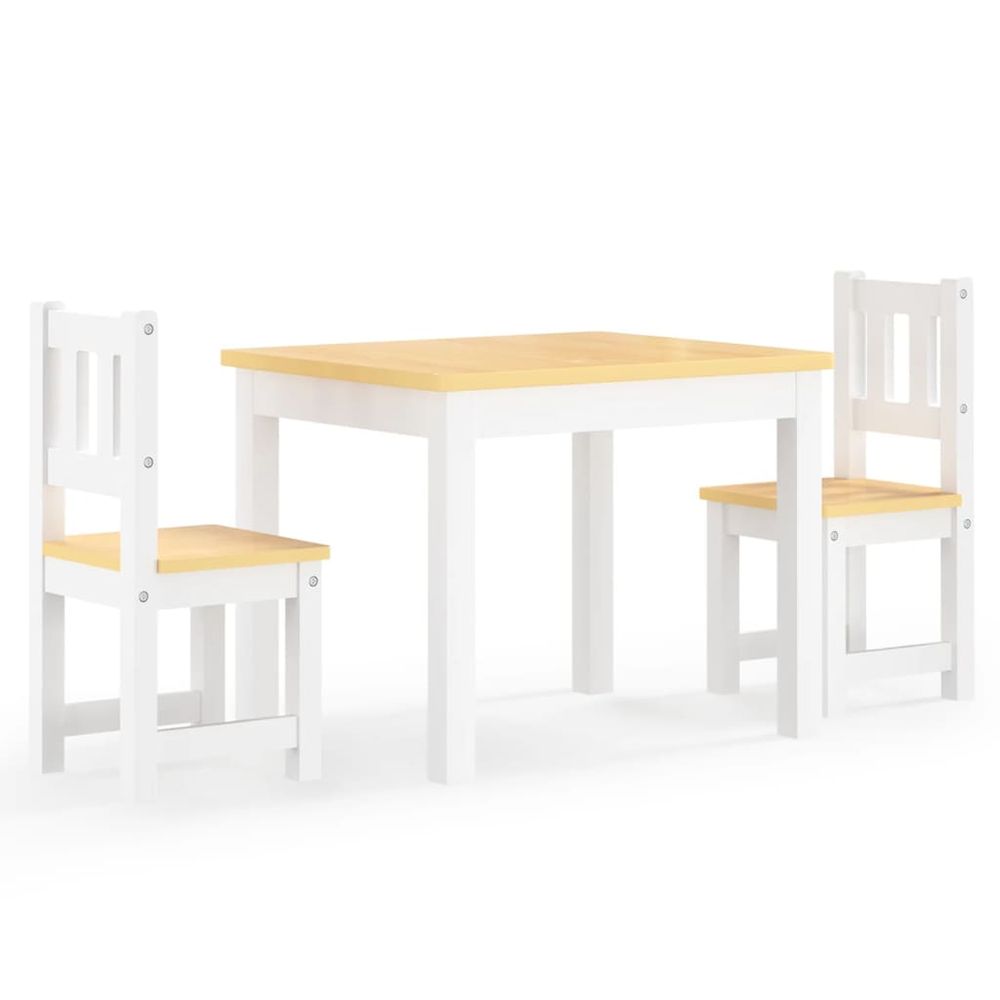 Vidaxl 3-dielna súprava detského stola a stoličiek biela a béžová MDF