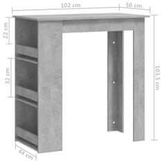 Vidaxl Barový stôl s úložným regálom betónovo sivý 102x50x103,5 cm