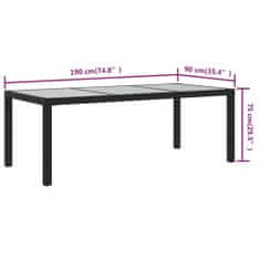 Vidaxl Záhradný stôl čierny 190x90x75 cm tvrdené sklo a polyratan