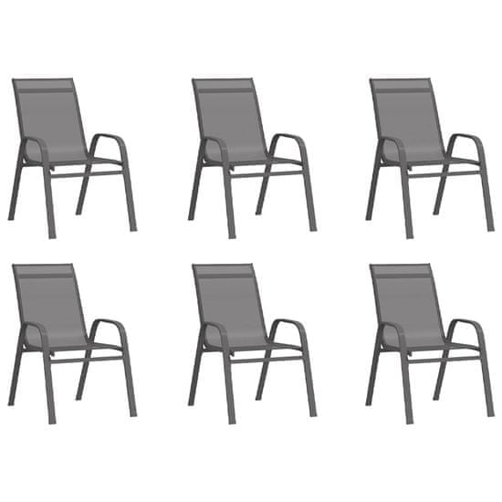 Vidaxl Stohovateľné záhradné stoličky 6 ks sivé textilénová látka