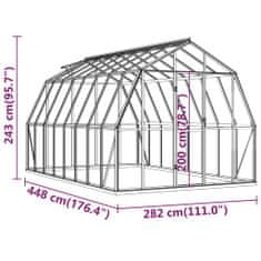 Vidaxl Skleník s podkladovým rámom, antracitový 12,63 m², hliník
