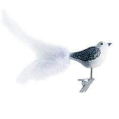 Decor By Glassor Vtáčik biely s tmavými krídlami