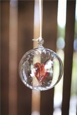 Decor By Glassor Sklenená guľa číra s ružovým srdcom