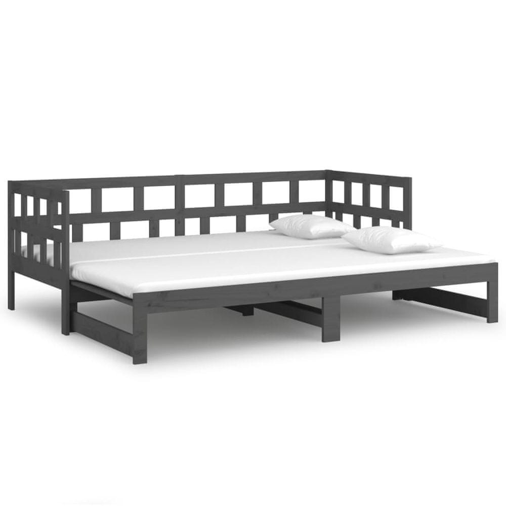 Vidaxl Rozkladacia denná posteľ sivá borovicový masív 2x(80x200) cm