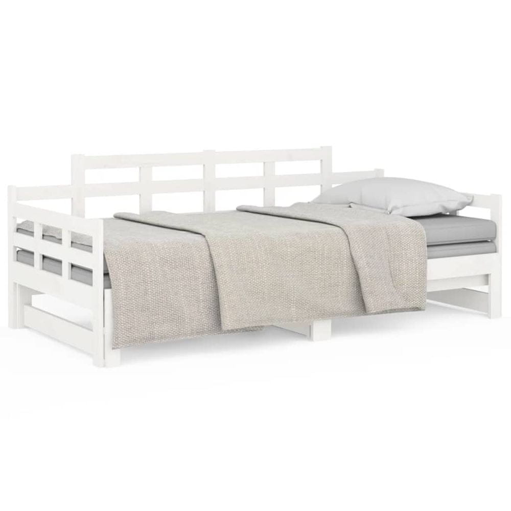 Vidaxl Rozkladacia denná posteľ biela borovicový masív 2x(90x200) cm