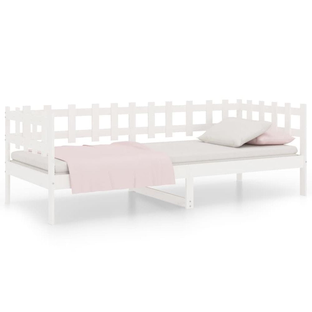 Vidaxl Denná posteľ biela 90x200 cm borovicový masív