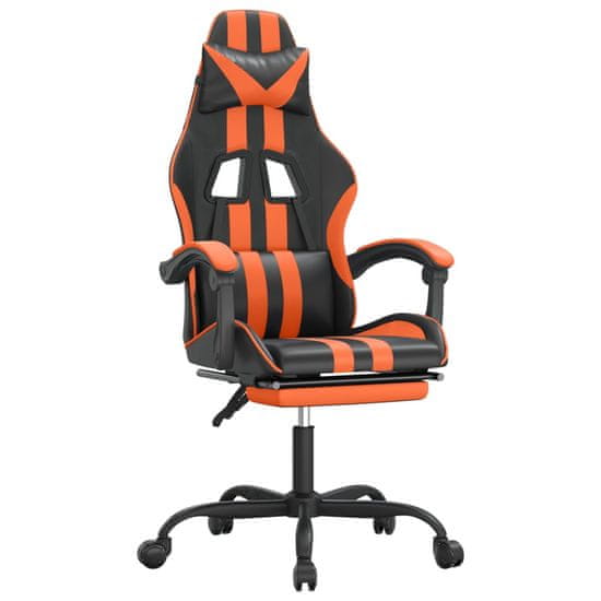 Vidaxl Otočná herná stolička s podnožkou čierna a oranžová umelá koža