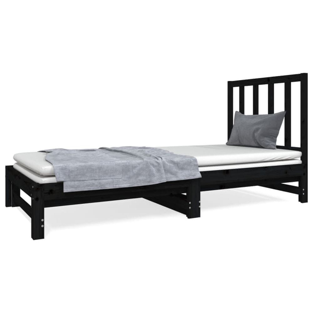 Vidaxl Rozkladacia denná posteľ čierna 2x(90x190) cm borovicový masív