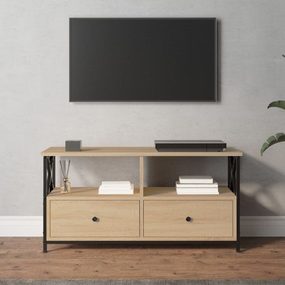 Vidaxl TV skrinka dub sonoma 90x33x45 cm kompozitné drevo a železo
