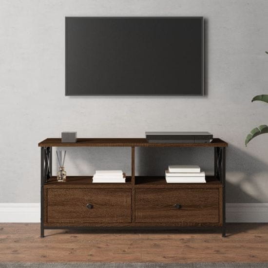 Vidaxl TV skrinka hnedý dub 90x33x45 cm kompozitné drevo a železo