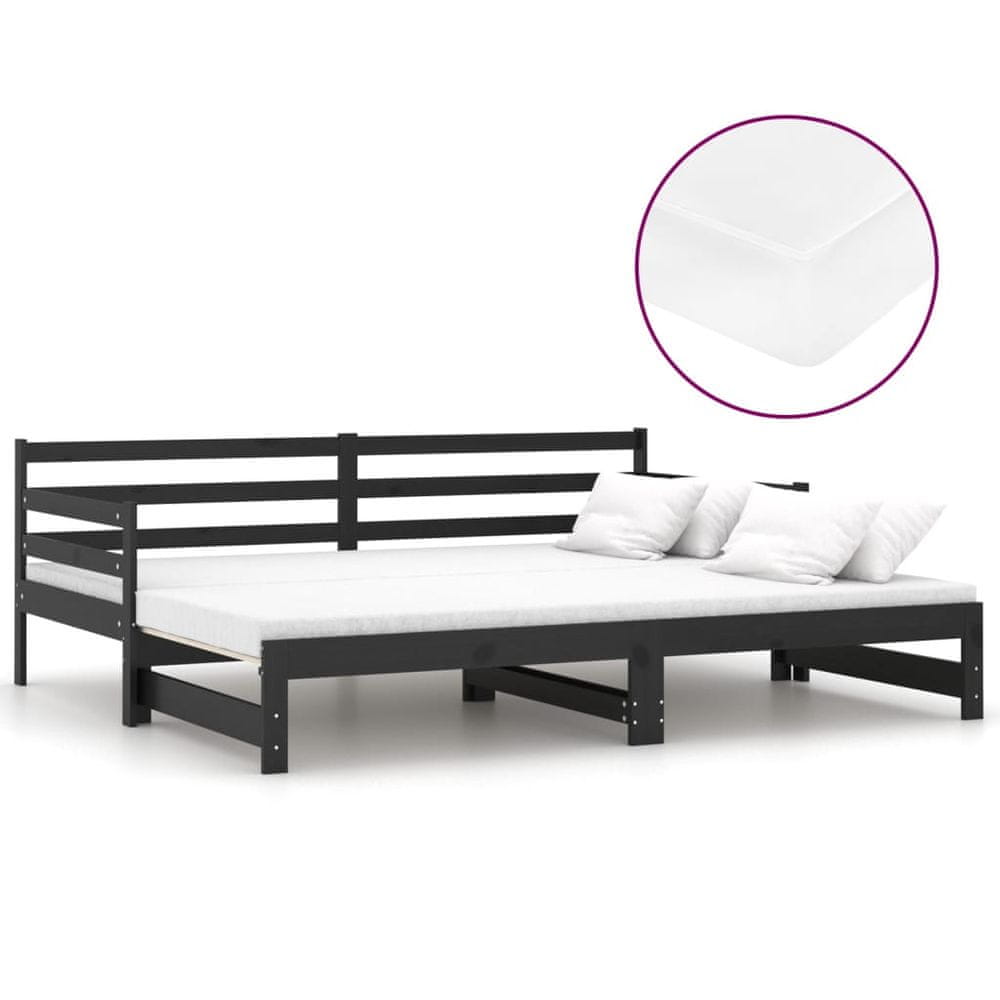 Vidaxl Rozkladacia denná posteľ 2x(90x200)cm, čierna, borovicový masív