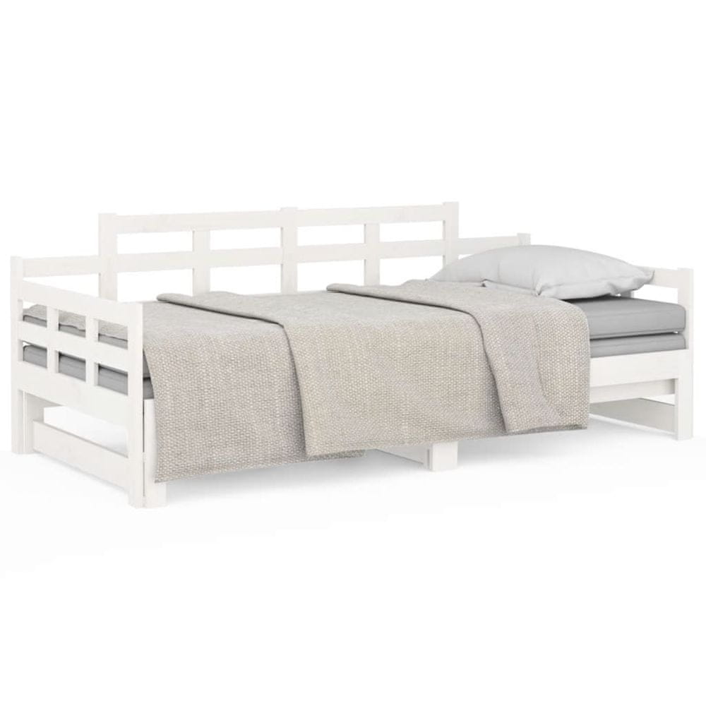 Vidaxl Rozkladacia denná posteľ biela borovicový masív 2x(90x190) cm