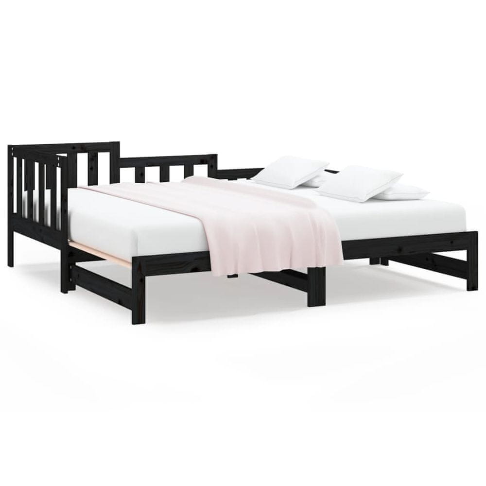 Vidaxl Rozkladacia denná posteľ čierna 2x(90x190) cm borovicový masív