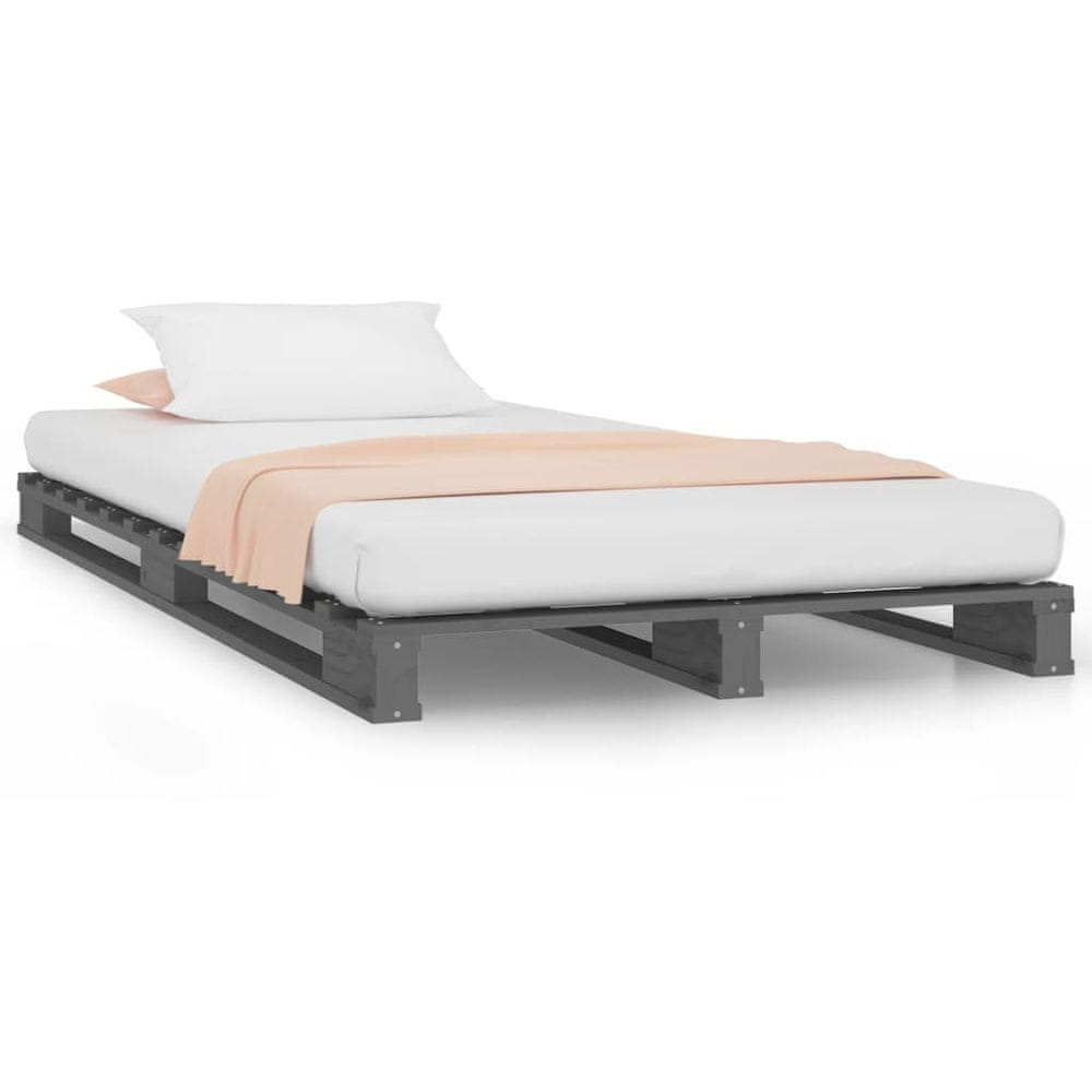 Vidaxl Paletová posteľ, sivá 90x200 cm, borovicový masív