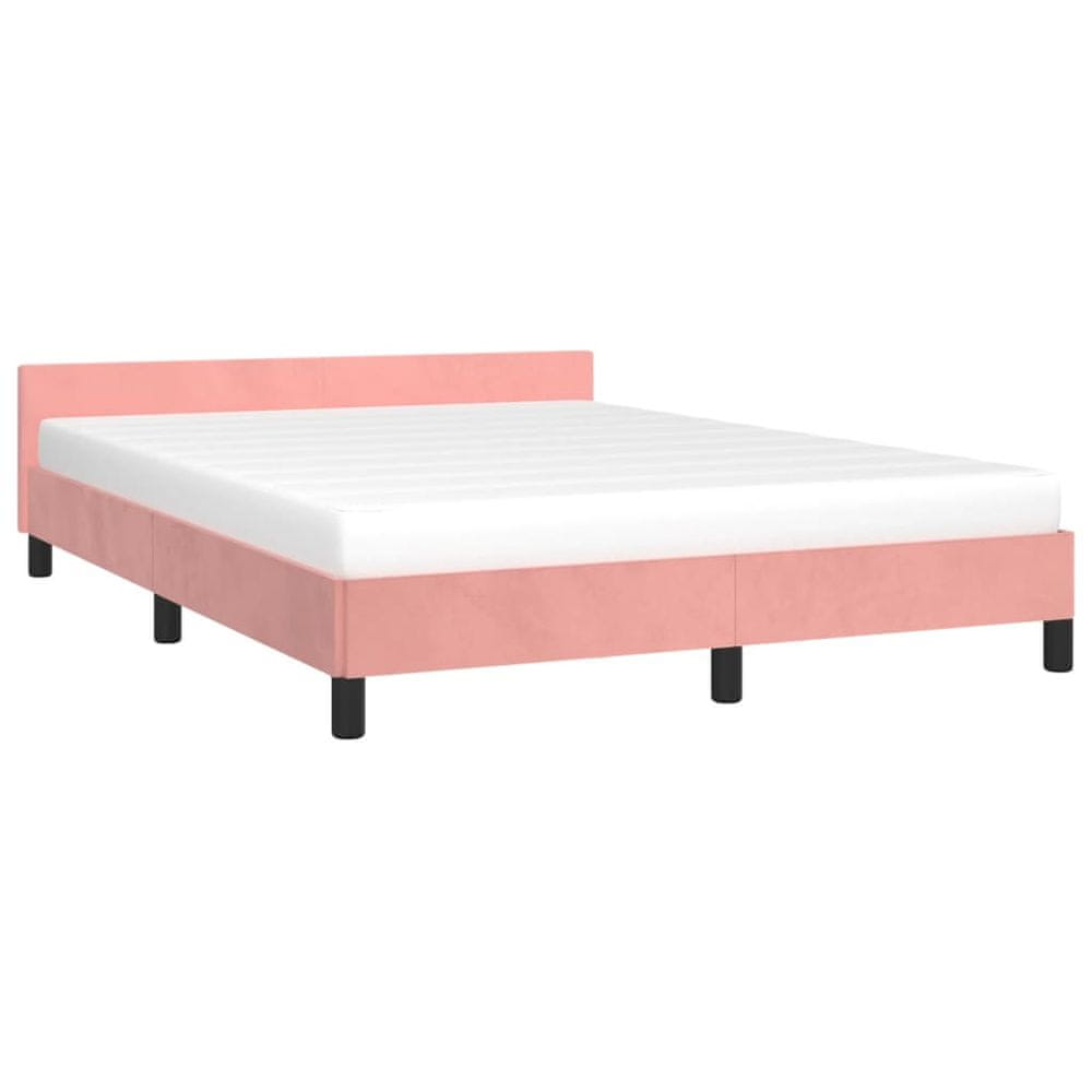 Vidaxl Rám postele s čelom ružový 140x190 cm zamat