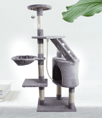 MUVU Mačací strom 5 úrovní sivá Posteľ pre mačky veža 120 cm