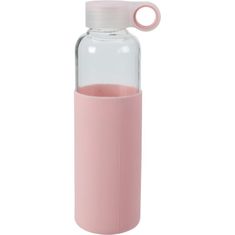 EXCELLENT Fľaša na nápoje sklenená s obalom 550 ml ružová