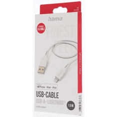 HAMA MFi USB kábel pre Apple, USB-A Lightning, 1,5 m Flexible, silikónový, biela