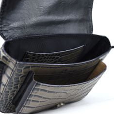 VegaLM Malá kožená kabelka crossbody s dezénom krokodíla v šedej farbe