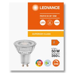 LEDVANCE Stmievateľná LED žiarovka GU10 4,7W = 50W 350lm 4000K Neutrálna biela 36° CRI90 Sklo Superior