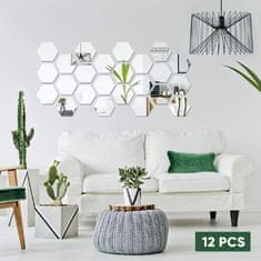 HOME & MARKER® Samolepiace dekoratívne zrkadlové nálepky na stenu – tvar hexagon (12 ks) | HEXAGEM