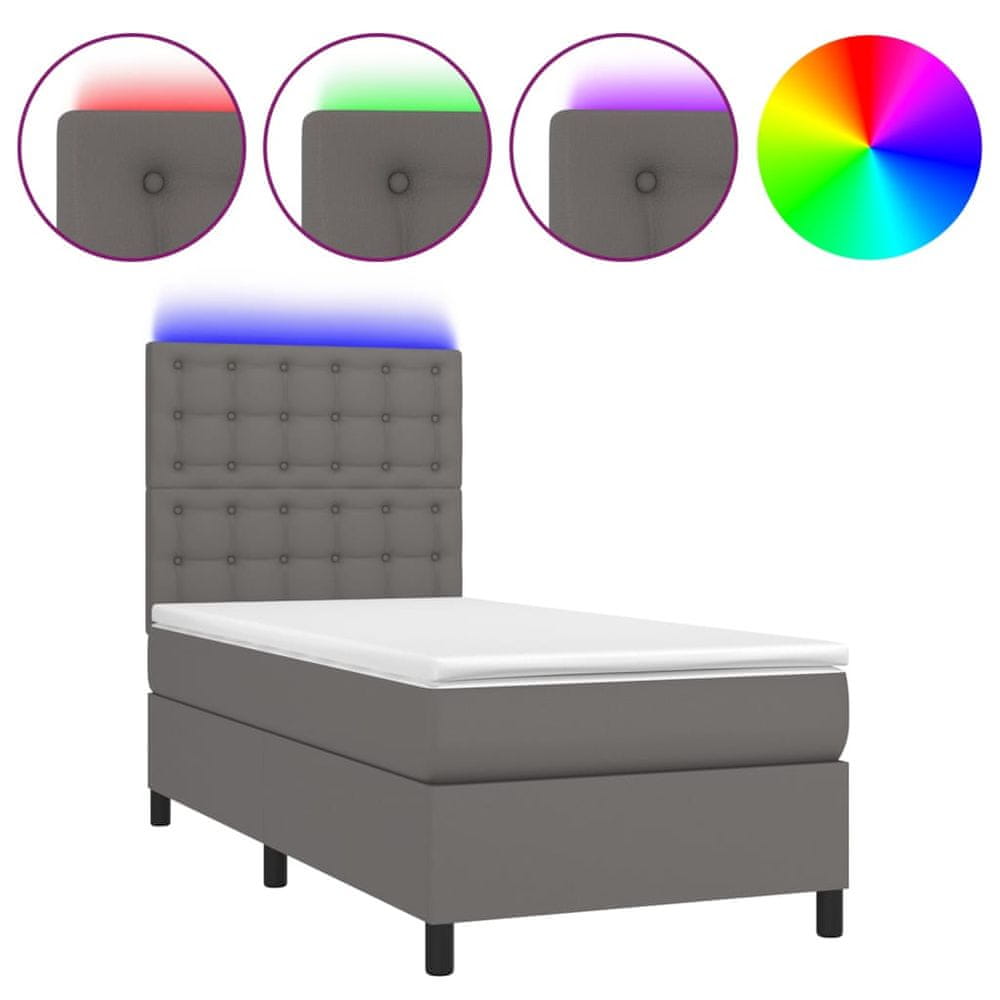 Vidaxl Boxspring posteľ s matracom a LED sivá 80x200 cm umelá koža