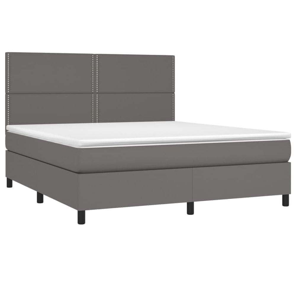 Vidaxl Boxspring posteľ s matracom a LED sivá 160x200 cm umelá koža