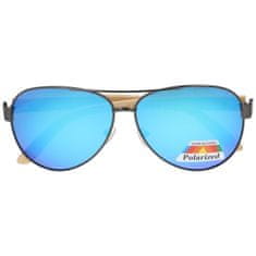 PolarZONE Modré drevené polarizačné okuliare pilotky "Wood"