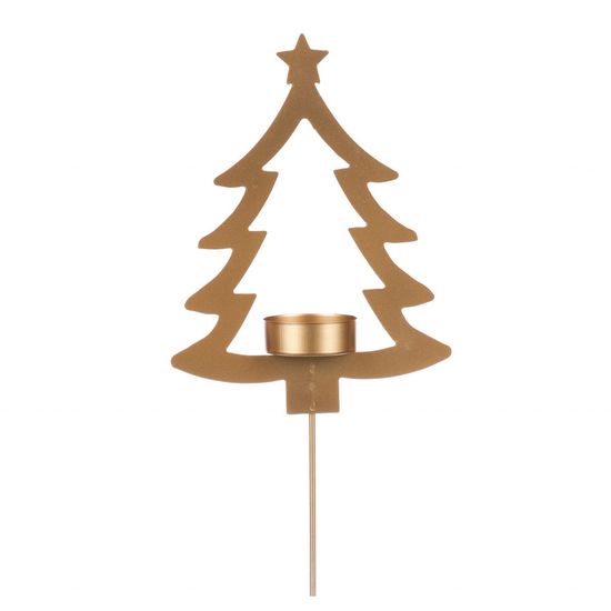 Autronic Svietnik kovový v tvare stromčeka-zápich, na čajovú sviečku, matná zlatá. CP151099-ZLATA