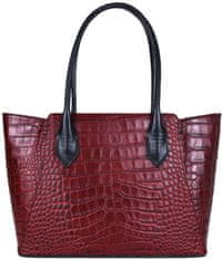 VegaLM Elegantná kabelka z pravej hovädzej kože s dezénom krokodíla v bordovej farbe