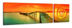Falc 2-dielny obraz s hodinami, Sunset paradise, 158x46cm
