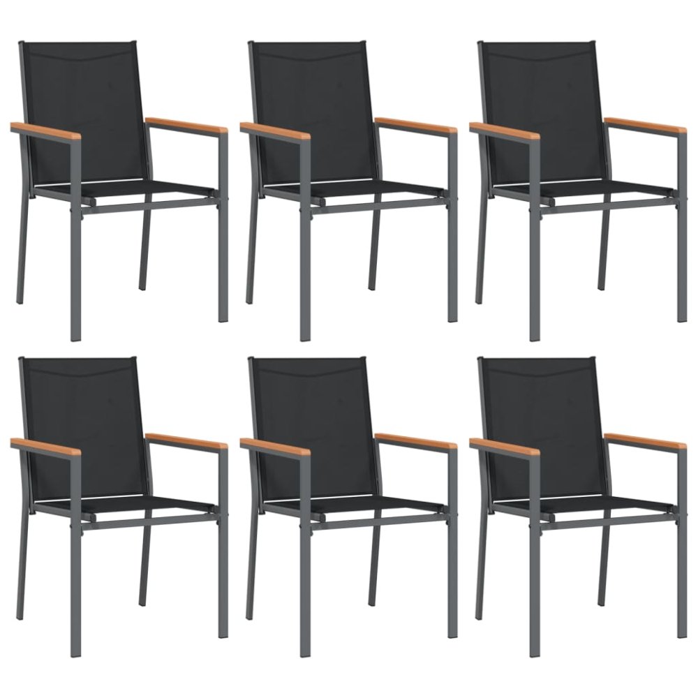 Vidaxl Záhradné stoličky 6 ks čierne 55x61,5x90 cm textilén a oceľ
