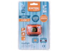 Extol Light čelovka 100lm, USB nabíjanie, s IR čidlom, 3W LED