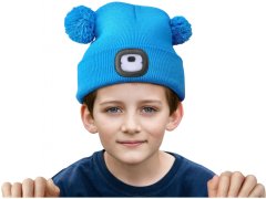 Extol Light čiapka s čelovkou 4x25lm, USB nabíjanie, modrá s brmbolcami, detská