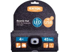 Extol Light čiapka s čelovkou 4x45lm, USB nabíjanie, šedá / čierna, univerzálna veľkosť