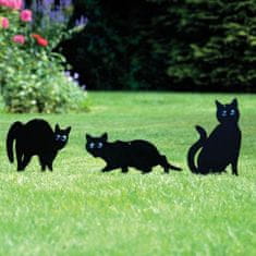 Čierne kovové figúrky mačiek s trblietavými očami