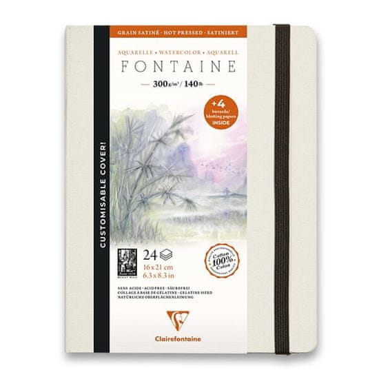 Clairefontaine Akvarelový album Fontaine Hot Pressed 21 x 16 cm, 24 listov, 300 g
