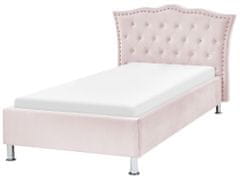Beliani Zamatová posteľ 90 x 200 cm ružová METZ