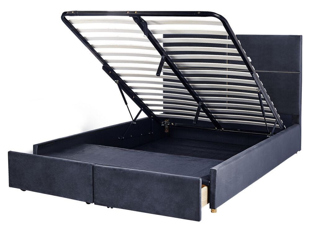 Beliani Zamatová posteľ s úložným priestorom 160 x 200 cm čierna VERNOYES